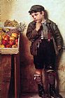 John George Brown Canvas Paintings - Eyeing the Fruit Stand